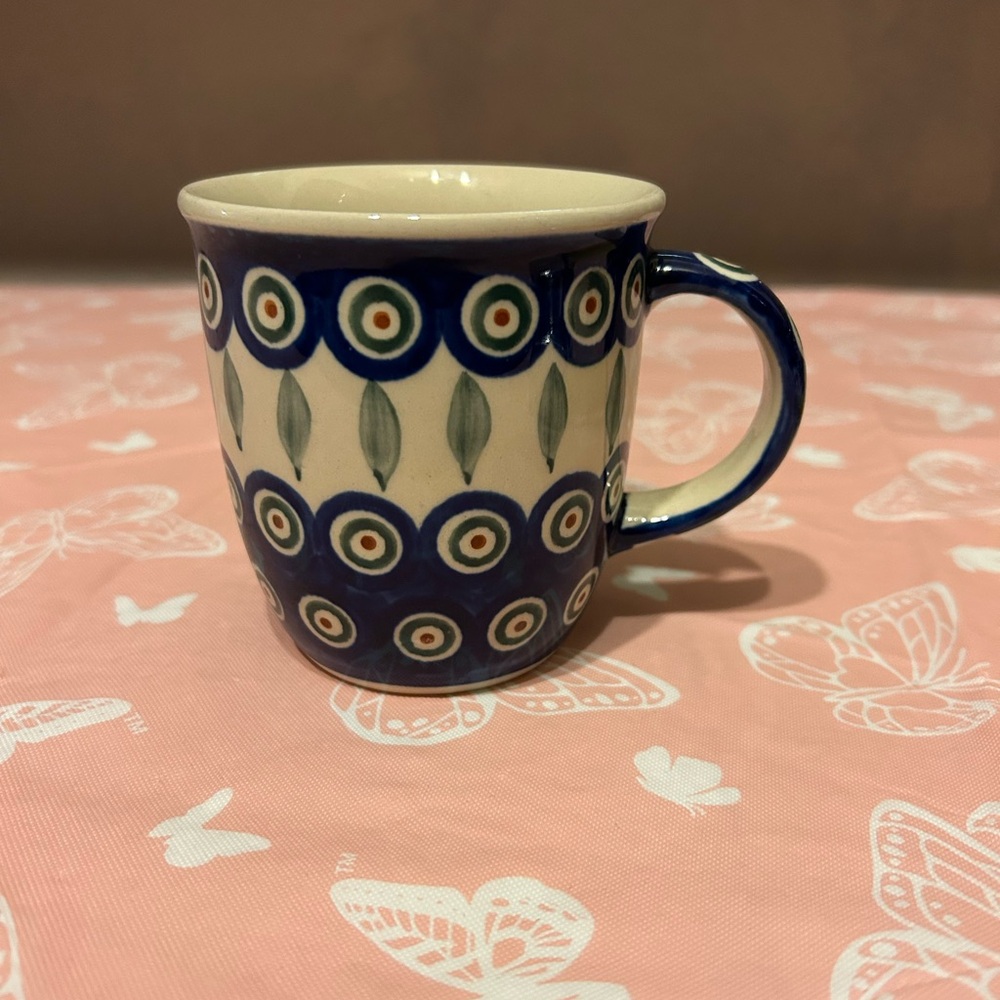 Polish Stoneware Peacock pattern mug